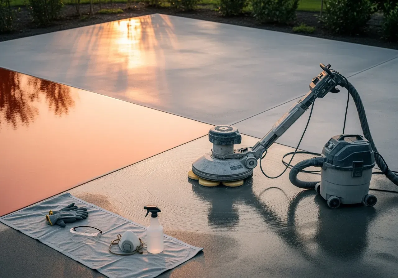 Polerad betong med power trowel